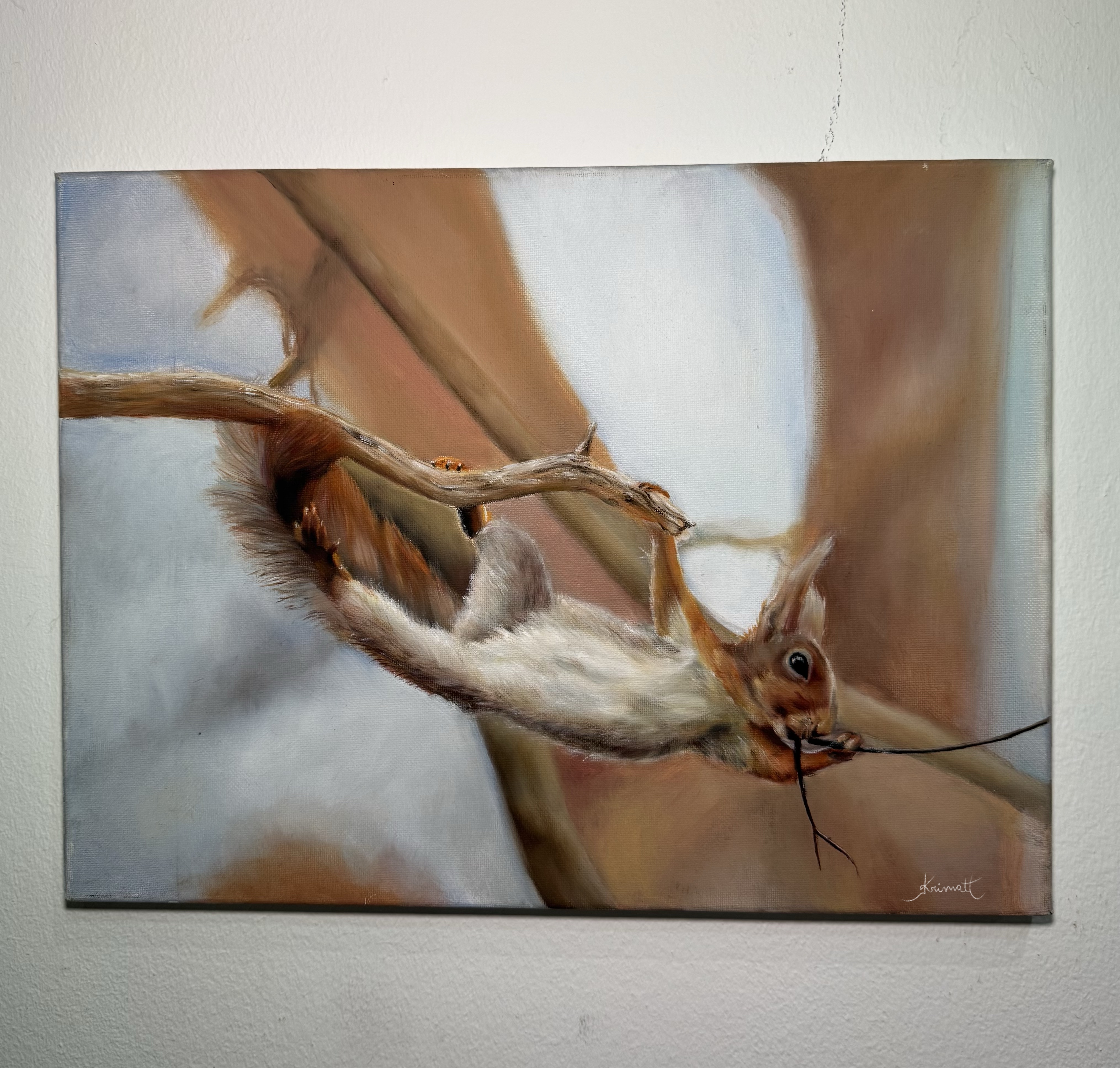 Pintura óleo KRIMATT Santiago — ardilla árbol enmarcada